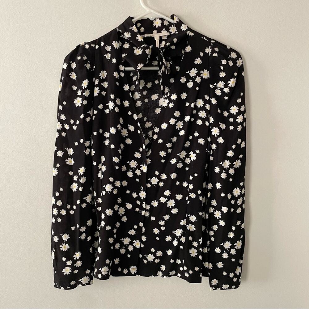 Maje Cosini Daisy Print Tie Neck Blouse Size 2 - Picture 3 of 9
